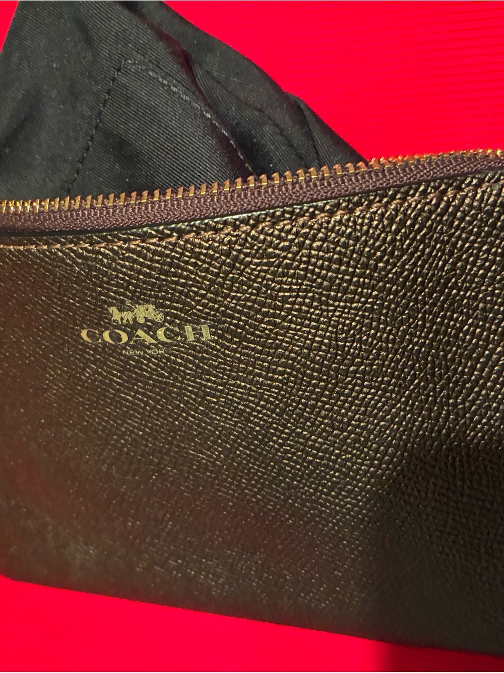 Coach metallic coppery Leather Zip Wristlet Clutch with Gold Hardware